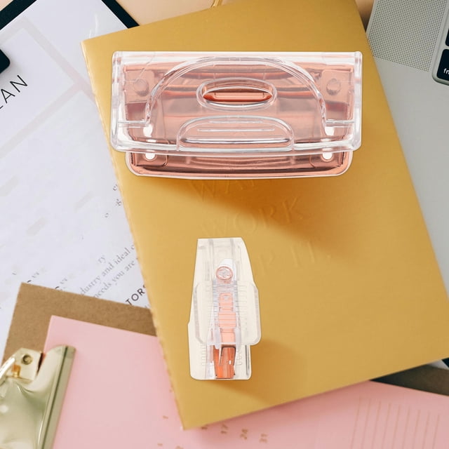 HEANUJJ 1Set Multifunctional Two Hole Puncher and Staple Remover Set with Transparent Finish for Office Desk