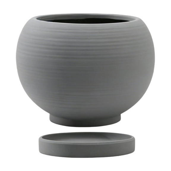 Homenest Scandinavian Ceramic Vase with Tray, Matte Solid Color Desktop Flower Planter for Fresh & Dried Flowers, Modern Home Decor Accent,Dark Gray