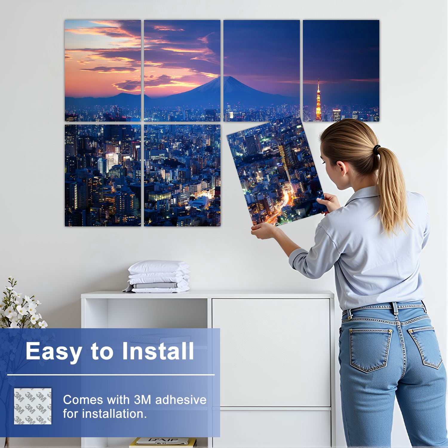 8 Pack Art Acoustic Panels Sound Absorbing Mt Tokyo skyline Decorative Soundproof Wall Panels Self Adhesive for Nursery Game Room Bedroom 48"x32"