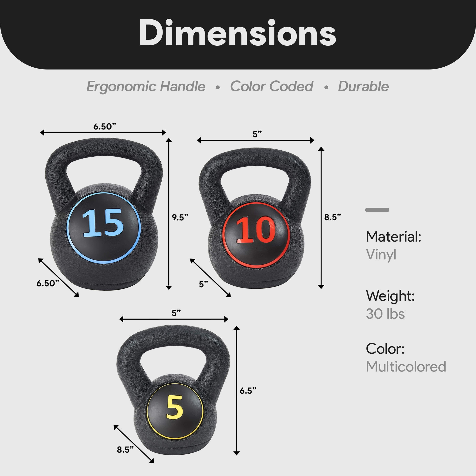 BalanceFrom Set of 3 Vinyl Kettlebell with 5-, 10-, and 15-Pound Weights