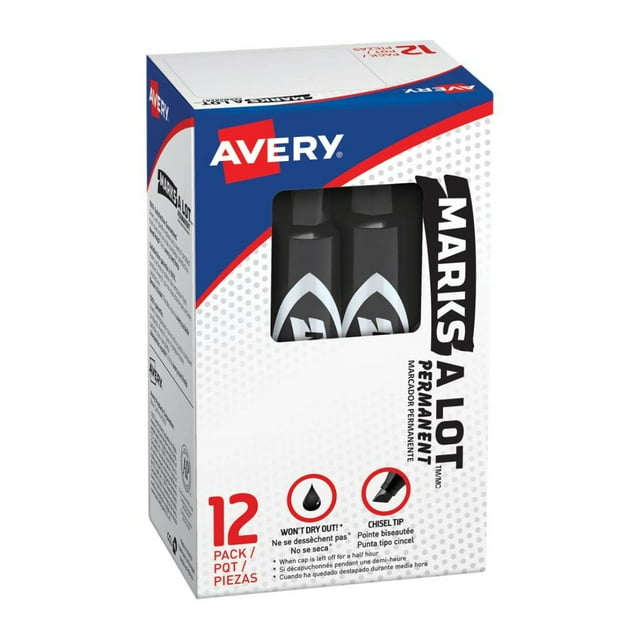 12 Marcadores Plumon Permanente Avery 07888 Estandar Negro Punta Cincel Papeleria Oficina Papel