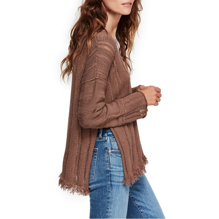 Free People Womens Distressed Pullover Sweater Brown X Small