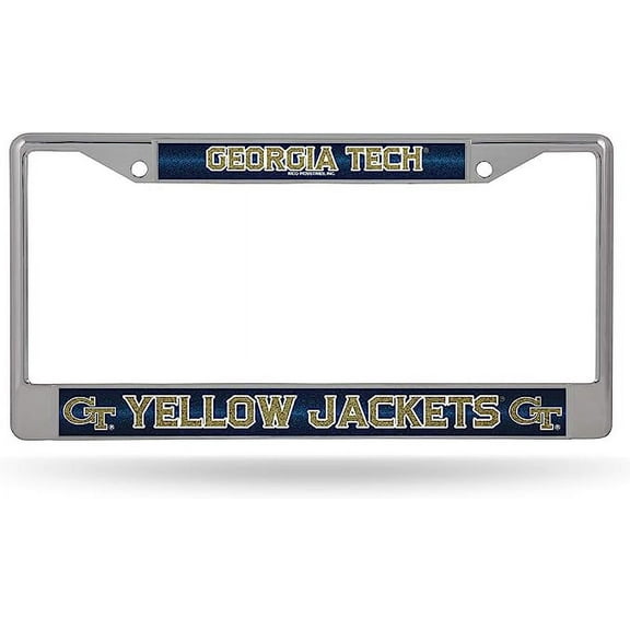 Georgia Tech Yellow Jackets Sparkly Glitter Bling Look Chrome License Plate Frame