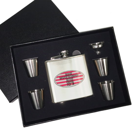 KuzmarK 6 oz. Stainless Steel Flask Set in Black Presentation Box - American Flag Lords Prayer