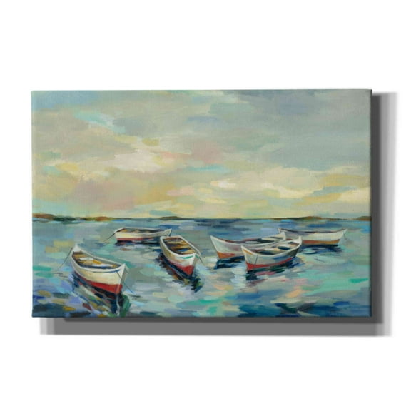Epic Graffiti 'Coastal View of Boats' by Silvia Vassileva, Canvas Wall Art, 60"x40"