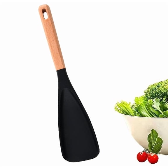 2026 New Cedar and Ash Spoon, 3-in-1 Multifunction Silicone Spatula Cooking Spoon with Wooden Handle, Heat-Resistant & Nonstick Safe, Ergonomic Grip for Stirring, Scooping, Serving(1pc/black)