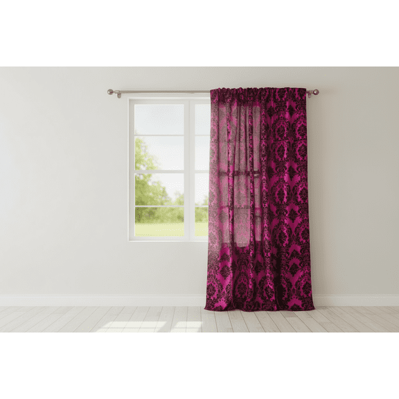 Flocking Damask Taffeta Window Curtain 56 Inch Wide Fuchsia