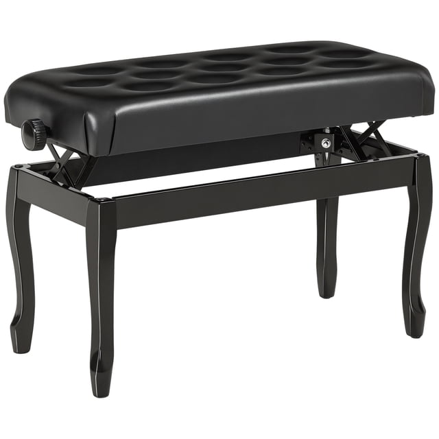 CoSoTower Adjustable Height Piano Bench Stool, PU Leather Button Tufted Padded Keyboard Seat with Rubber Wood Legs, Black