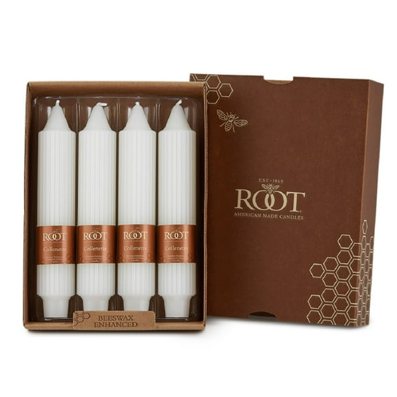 ROOT Unscented Grecian Collenettes Taper Candles, 7-Inch Tall, Box of 4, White
