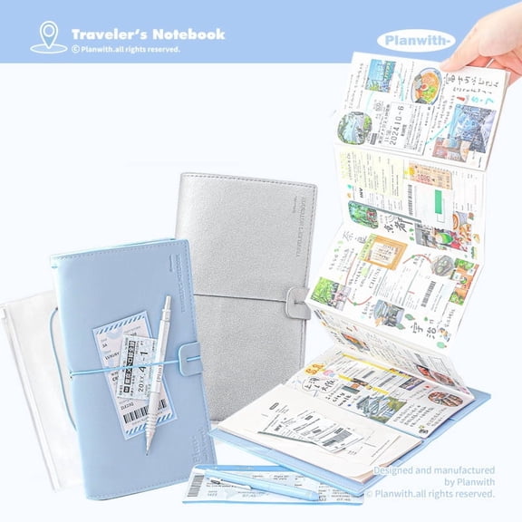 Traveler's Notebook | Soft Leather Journal with Double Strap | Includes Blank/Grid/Fold-out Inserts Planner