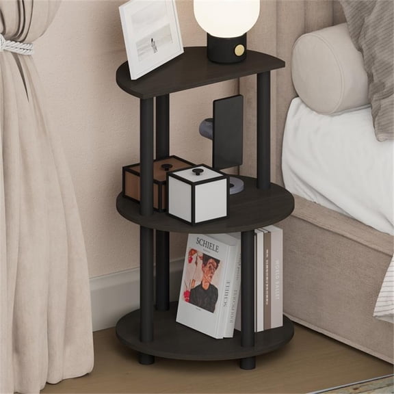 Pemberly Row 3-Tier Half Round Table Top Nightstand End Table in Espresso