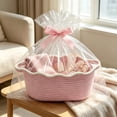 thumbnail image 4 of Woven Cotton Storage Basket with Handles, Decorative Gift and Organizer Basket for Shelf, Closet, Bathroom and Pantry, Pink, 4 of 6