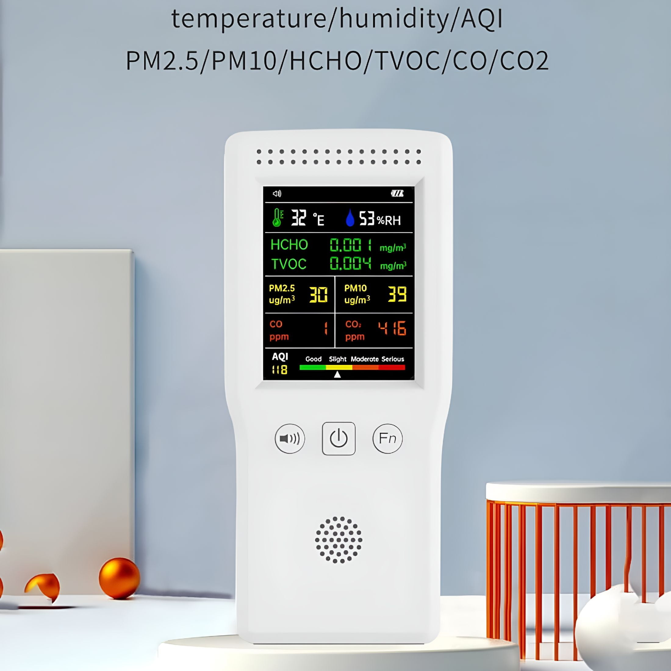 GJX 9 In 1 Handheld Air Quality Detector PM2.5 PM10 HCHO TVOC CO CO2 AQI Temperature Humidity Air Quality Monitor LCD Display (black)