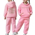 thumbnail image 3 of Girls Sweatsuit Set Letter Printed Long Sleeve Warm Hoodies Joggers Casual Fall Winter Kids Stylish Comfortable 2 Piece Outfits for Girls 10-11 Years, 3 of 8