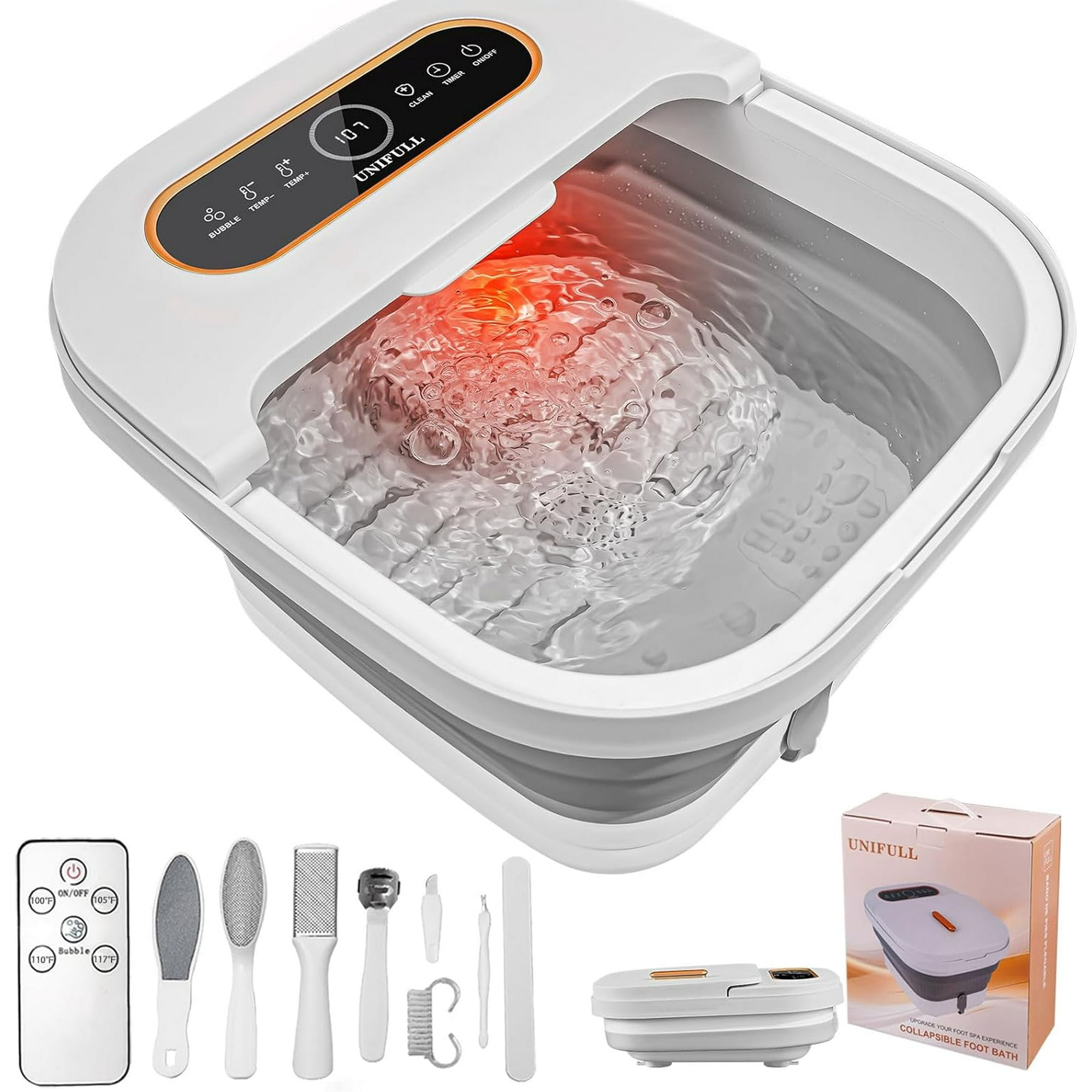 Collapsible Foot Spa Bath with Heat Touch Screen Remote Control Massage Rollers Timer Bubble and Temperature Control