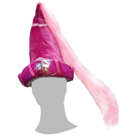 - Pink Princess Hat With Veil Cone Girls Plush Pointed Child Fairy Tale Costume
