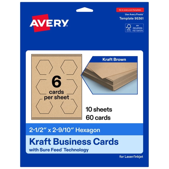 Avery Hexagon Business Cards, 2-1/2" x 2-9/10", Kraft Brown, 60 Total