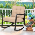 thumbnail image 2 of Costway 2PCS Patio Rattan Rocker Chair Outdoor Glider Rocking Chair Cushion Lawn, Black Black+Beige, 2 of 10
