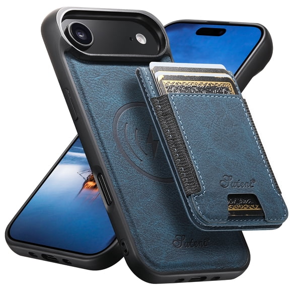 Dteck 2 in 1 Detachable Magnetic Wallet Case with Card Holder For iPhone Air, Faux Leather Phone Case with Kickstand, MagSafe Compatible, Shockproof Cover for Men and Women, Blue