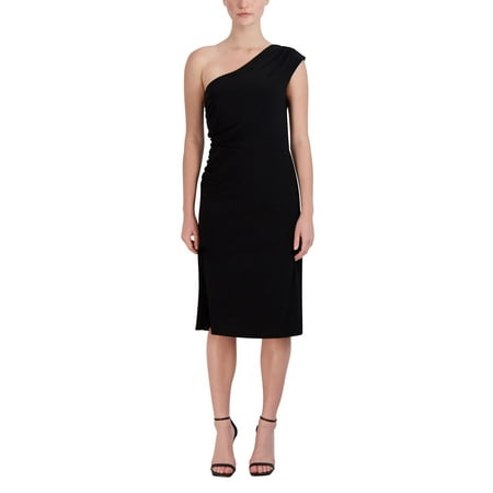 Laundry One Shoulder Sleeveless Gathered Side Zipper Back Solid Bodycon ITY Dress-BLACK / 14