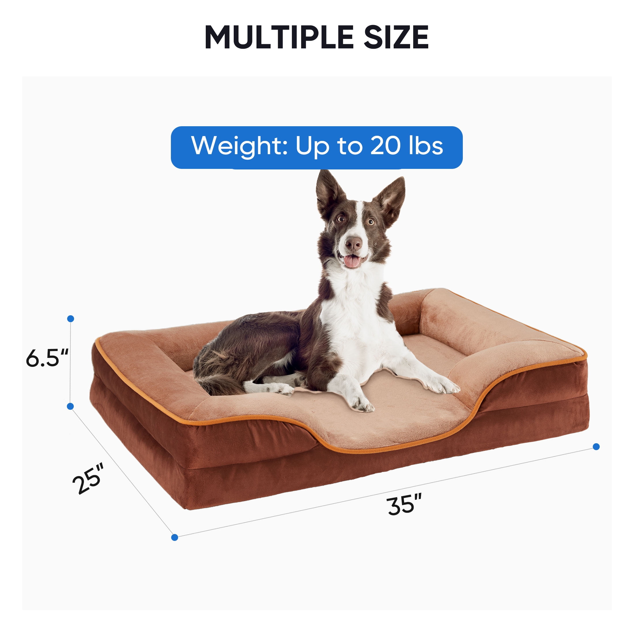 EDX Dog Bed, 35"x25" Large Orthopedic Dog Sofa Bed, Supportive Foam Pet Couch Bed with Removable Washable Cover, Brown