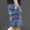 thumbnail image 2 of Pantalones cortos de mezclilla para hombre, rectos, holgados, con texto, pantalones vaqueros cortos holgados para hombre, tendencia ancha, verano 2024, oferta Xxxl, botones de corte fino, azul, 2 of 5