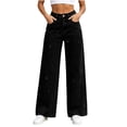 thumbnail image 6 of Women's High Waist Sparkly Rhinestone Wide Leg Jeans Loose Straight Denim Pants with Pockets Vintage Y2K Streetwear Fashion Bottoms Black, 6 of 9