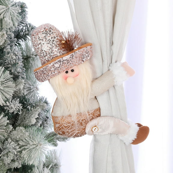 YOHAVEN Christmas Curtain Tiebacks Doll Buckle Rose Gold Santa Claus Snowman Curtain Holder Holiday Ornaments Xmas Window Hanging Decor for Living Room Bedroom Party Gift