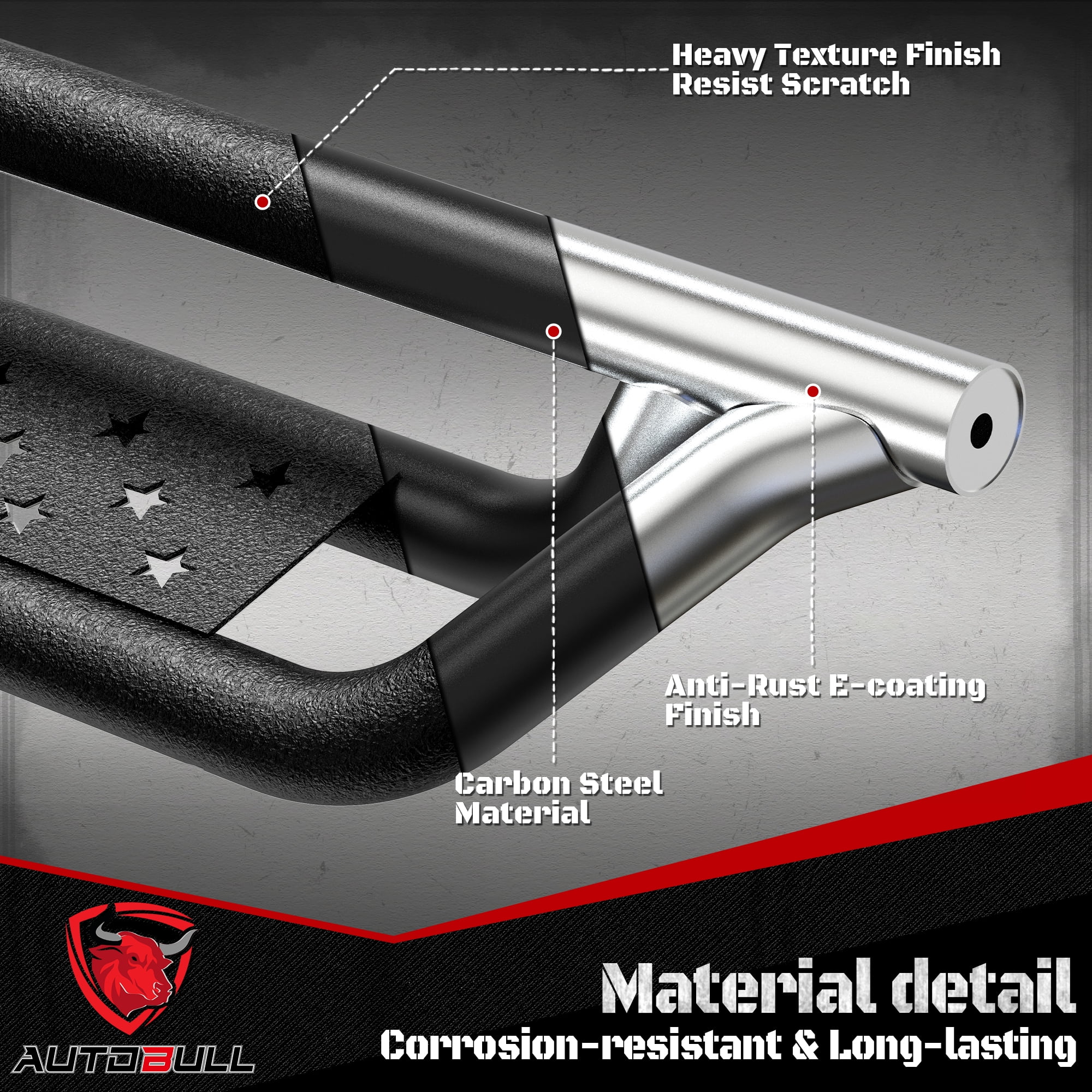 Autobull Running Boards for Chevy Colorado/GMC Canyon 2015-2026 Crew Cab, 6" Bed Access Side Step Rails Coated Black Carbon Steel Nerf Bars