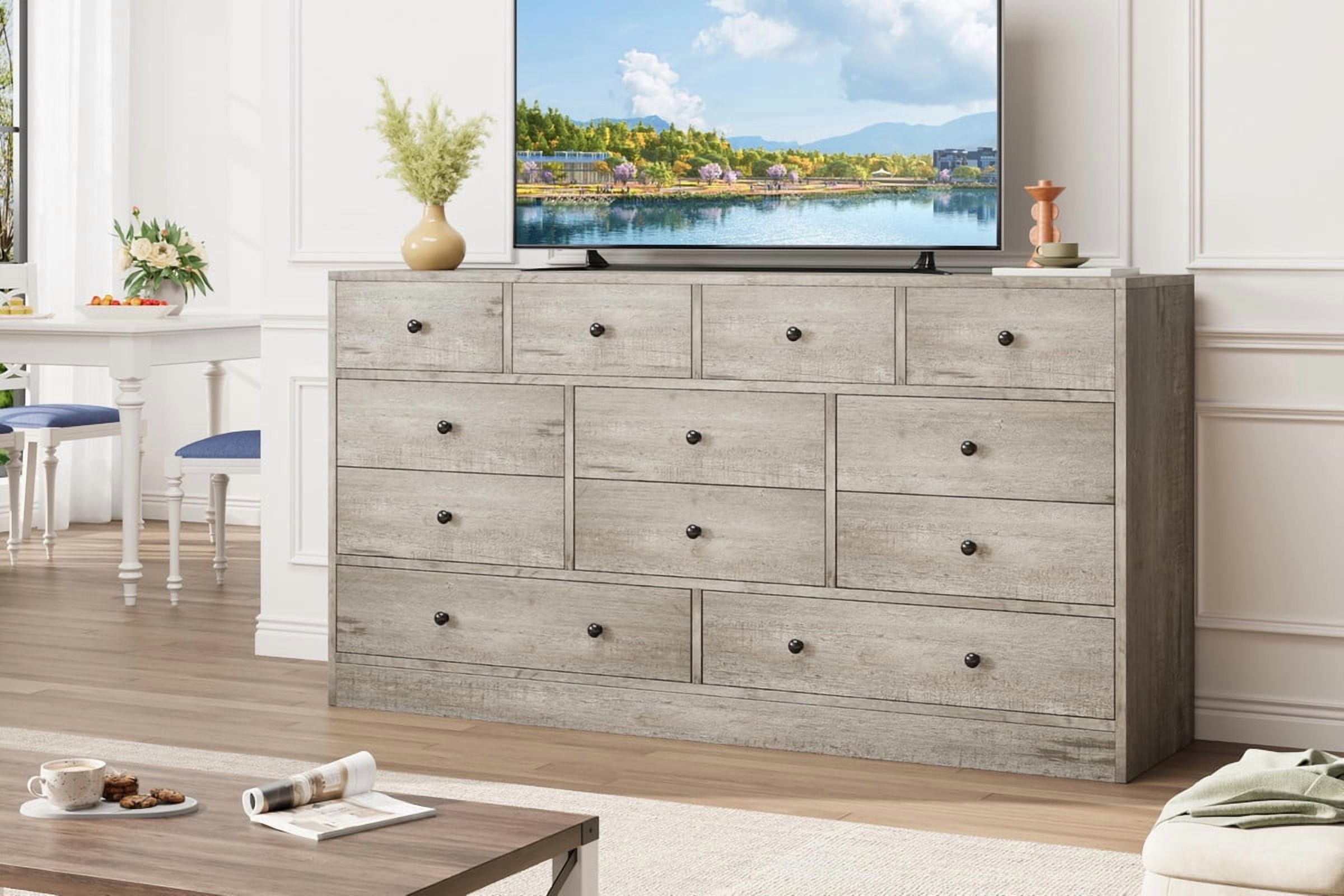Towallmark Dresser for Bedroom,12 Drawer Dressers & Chests of Drawers, Wood Storage Drawer Dresser with Power Outlet, 61 Inch