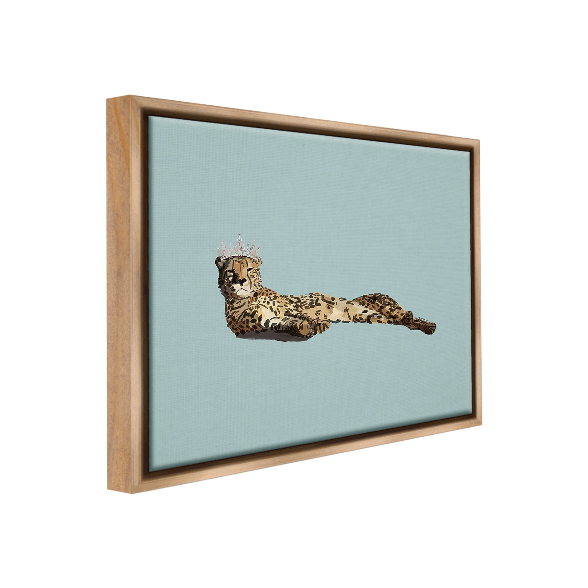 Stupell Industries Royal Leopard with Crown Animals & Insects Painting Brown Floater Framed Canvas Art Print Wall Art, 31 x 25