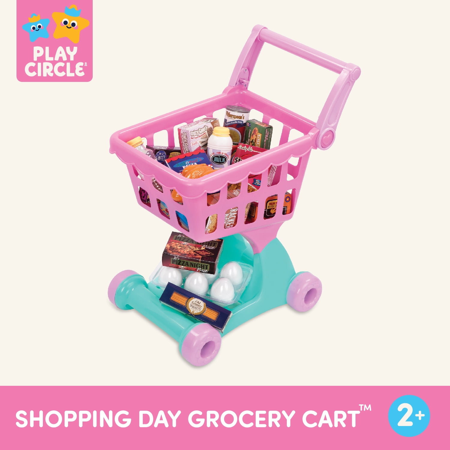 Battat Shopping Day Grocery Cart with 25+ Plastic Play Food Pieces, Toddler and Preschool Toys