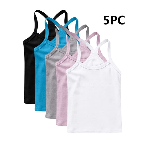 5 Pack Girls Sleeveless Undershirts, Tank Tops for Girls, Child Spaghetti Strap Camisole, Girls Camis & Tanks