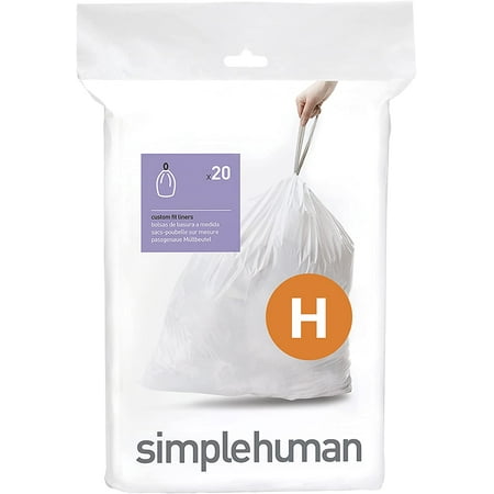 Code H Custom Fit Drawstring Trash Bags in Dispenser Packs, 20 Count, 30-35 Liter / 8-9 Gallon, White