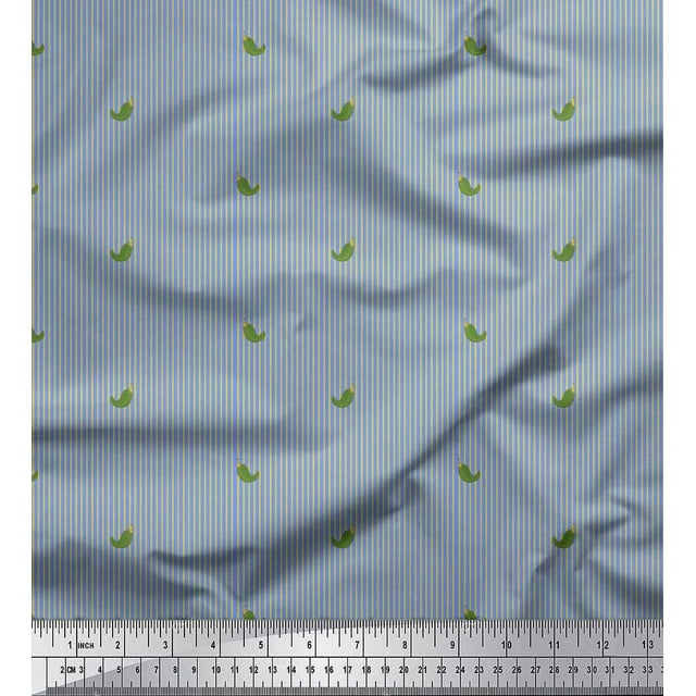Soimoi Tissu Georgette Poly Bleu Imprimé Piment Vert & Rayures au Mètre 42 Pouces de Large