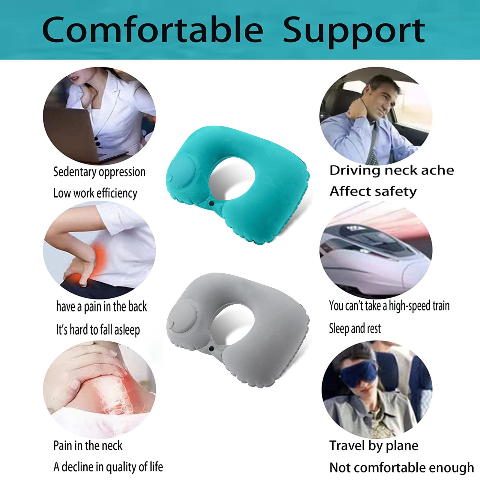 D-GROEE 2Pcs Ultralight Neck Pillow Travel Pillow Inflatable, Press Type  Portable Neck Support Pillow for Airplane,Neck Travel Pillow for Adults and