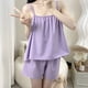 thumbnail image 1 of Puntoco Conjunto de pijama cómodo para mujer, camisola sin mangas de color sólido a la moda, pantalones cortos con cintura elástica, conjunto de pijama, 1 of 3