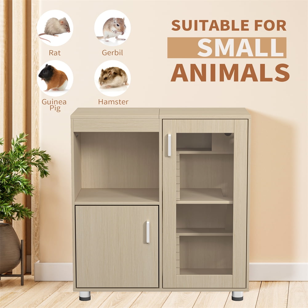 Hamster Cage, Small Animal Cage for Chinchilla Rat, 4-Tier Wooden Guinea Pig Cage with Acrylic Windows, Storage Cabinet, Openable Top, 31.50" Lx15.75" Wx34.65" H