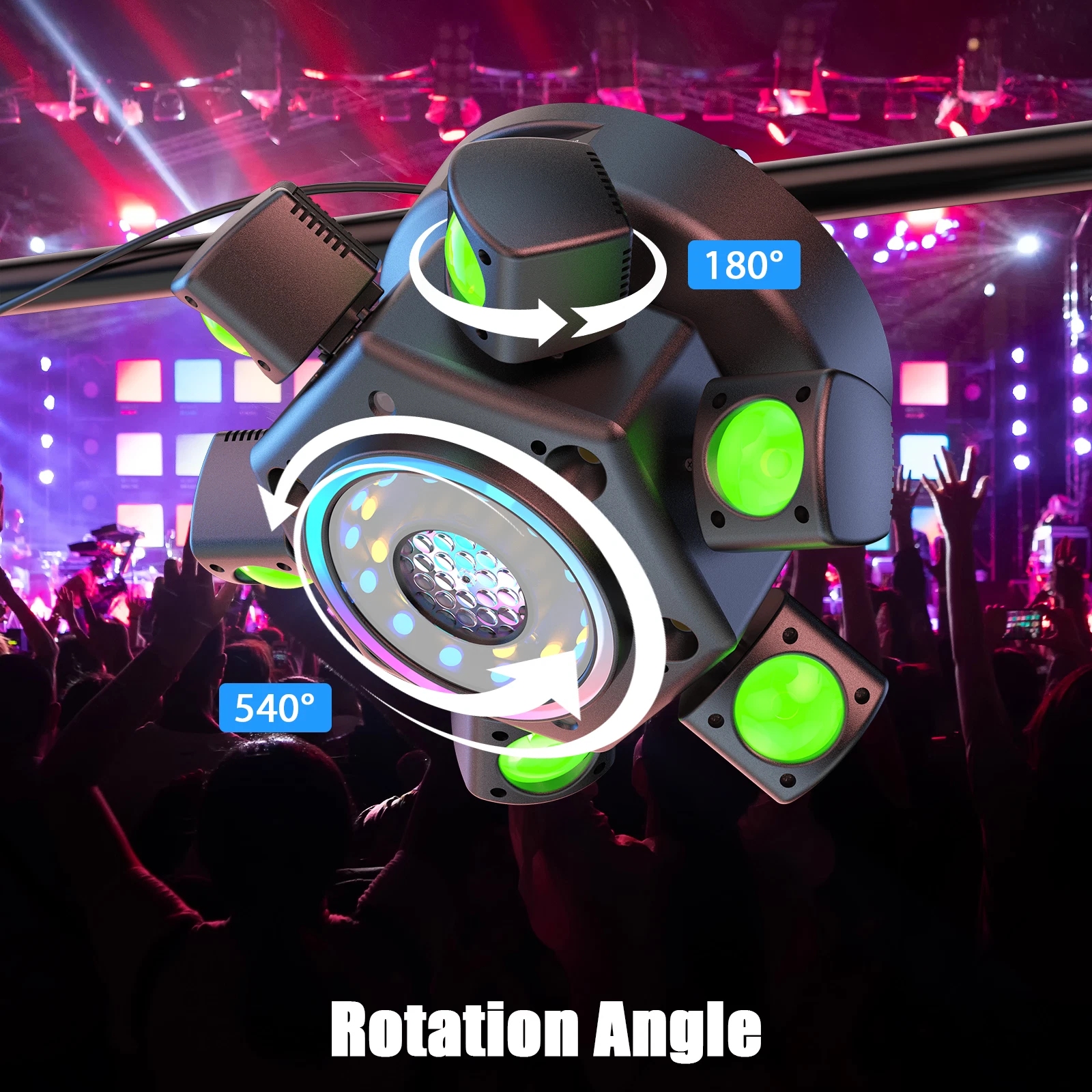 7-in-1 Moving Head DJ Light with 6 RGBW Arms, 36 Lighting Effects & DMX Control, Sound Activated Party Lighting for Disco Club Wedding Stage Bar Events