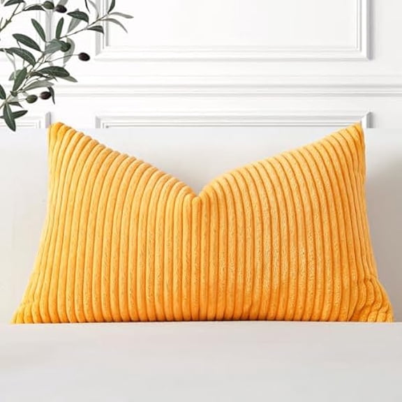 Eryueer Cozy Striped Corduroy Cushion Cover 30x50cm Super Soft Decorative Oblong Throw Pillow Covers Case for Sofa Couch Bedroom Car Decor 12 x 20 Inches, Yellow