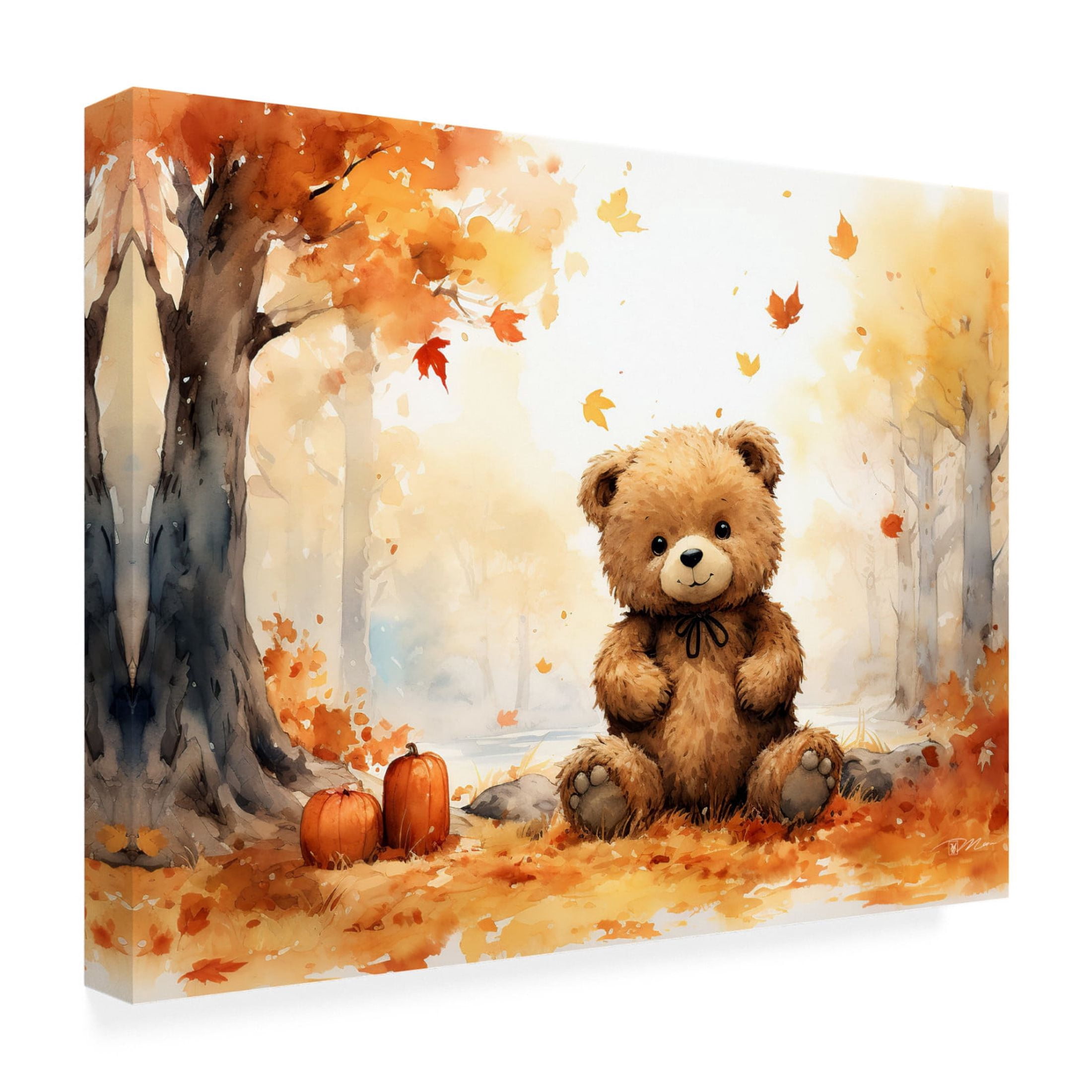 Canvas Wall Art - Momart 'Autumn Bear Cub' Wall Art for Living Room, Bedroom, or Office Décor by Trademark Fine Art - 24 x 18 Inches