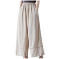 thumbnail image 2 of Edvintorg Women's Loose Cotton and Linen Pants Streetwear 90S Vintage Solid Color Elastic Waist Versatile Straight Tube Casual Wide Leg Pants with Pockets Beige L, 2 of 7
