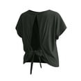 thumbnail image 5 of Cilsoka Womens Open Back Workout Crop Tops V Neck Short Sleeve Athletic Shirts Tie Back Oversized Gym Running Yoga Tee, 5 of 6