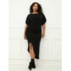 ELOQUII Elements Women's Plus Size Dolman Sleeve Ruched Dress