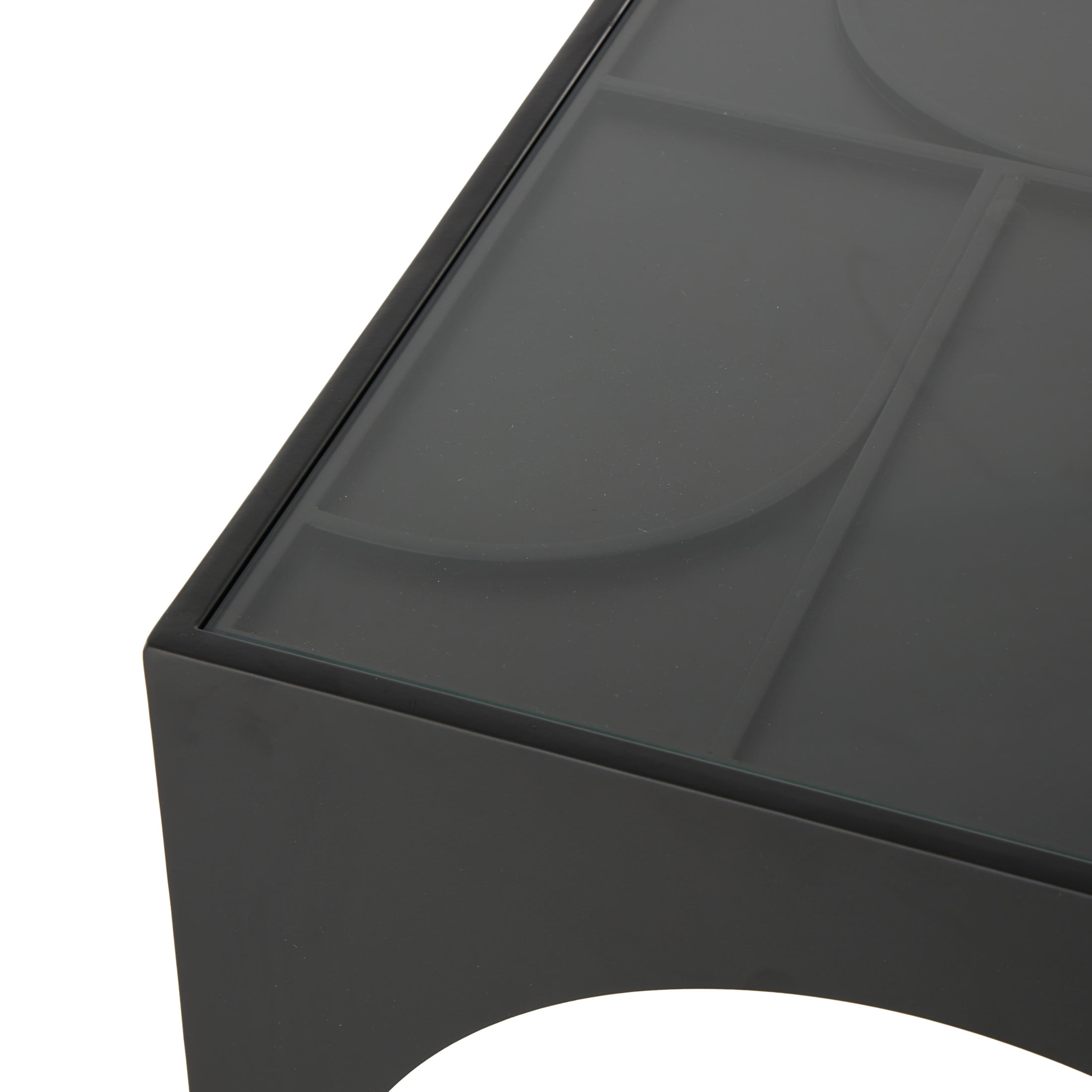 DecMode 18" x 22" Black Metal Geometric Accent Table with Glass Top, 1-Piece