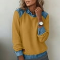 thumbnail image 4 of TKLPEHG Long Sleeve Shirts for Women Lapel Denim Patchwork Stitching Pullover Sweatshirt Spring Clothing Casual Comfy Lightweight Tops (Yellow,XL), 4 of 7