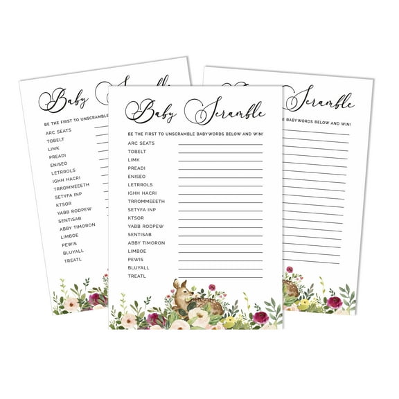 Inkdotpot 50-PackBaby WordScrambleBaby ShowerGame Cards Its A Boy Its A Girl Deer Animal Party Supplies-Fun Baby Shower Game Favors