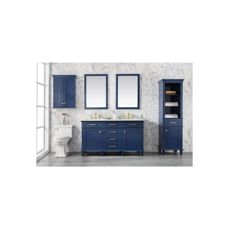Victorian Double Sink Vanity Cabinet - 60 Inch Bathroom Vanity with Carrara Top - Blue Finish