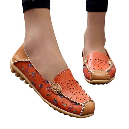 

eczipvz Womens Shoes Dressy Casual Women s Leather Sneaker Classic Walking Casual Slip on Loafers Orange