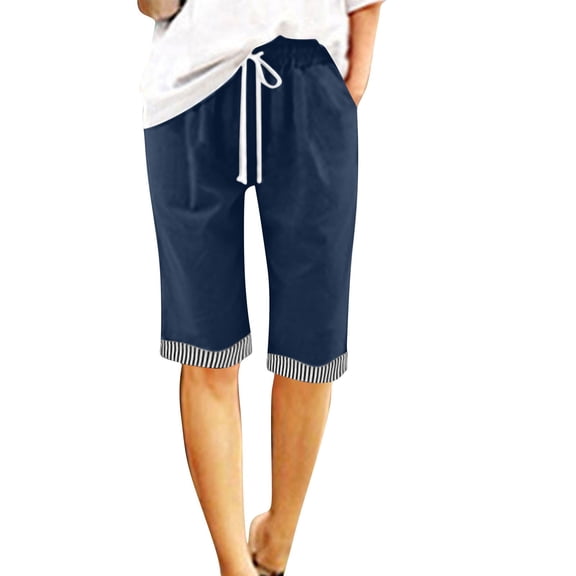 yillto Long Shorts for Women Knee Length Cotton Linen Shorts Baggy Casual High Waist Drawstring Beach Pants